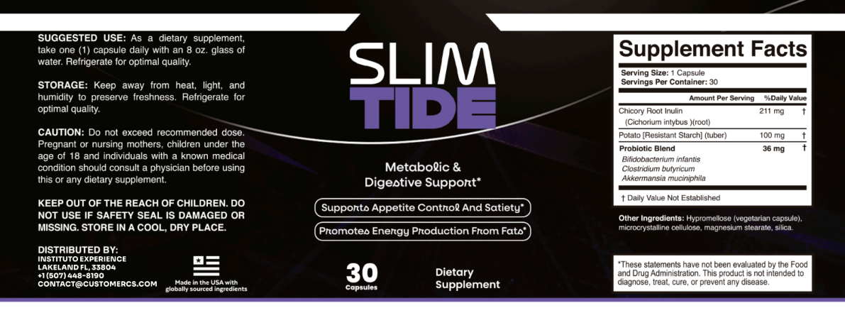 SlimTida supplement label - tap to zoom